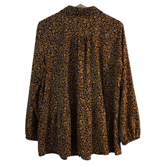 LOGO Lori Goldstein Blouse Womens Large Brown Long Sleeve Button Animal Print - Picture 2 of 11